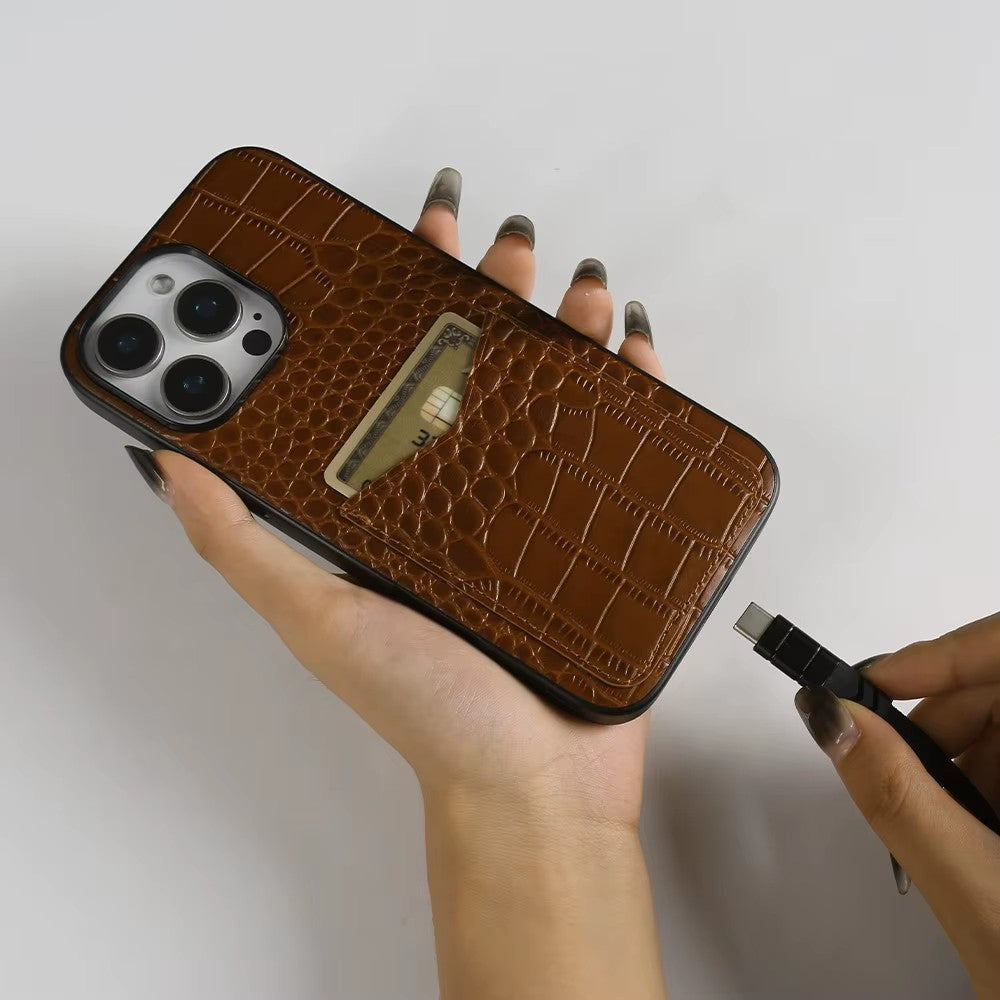 Leather Case with Cable Shoulder Strap - Brown