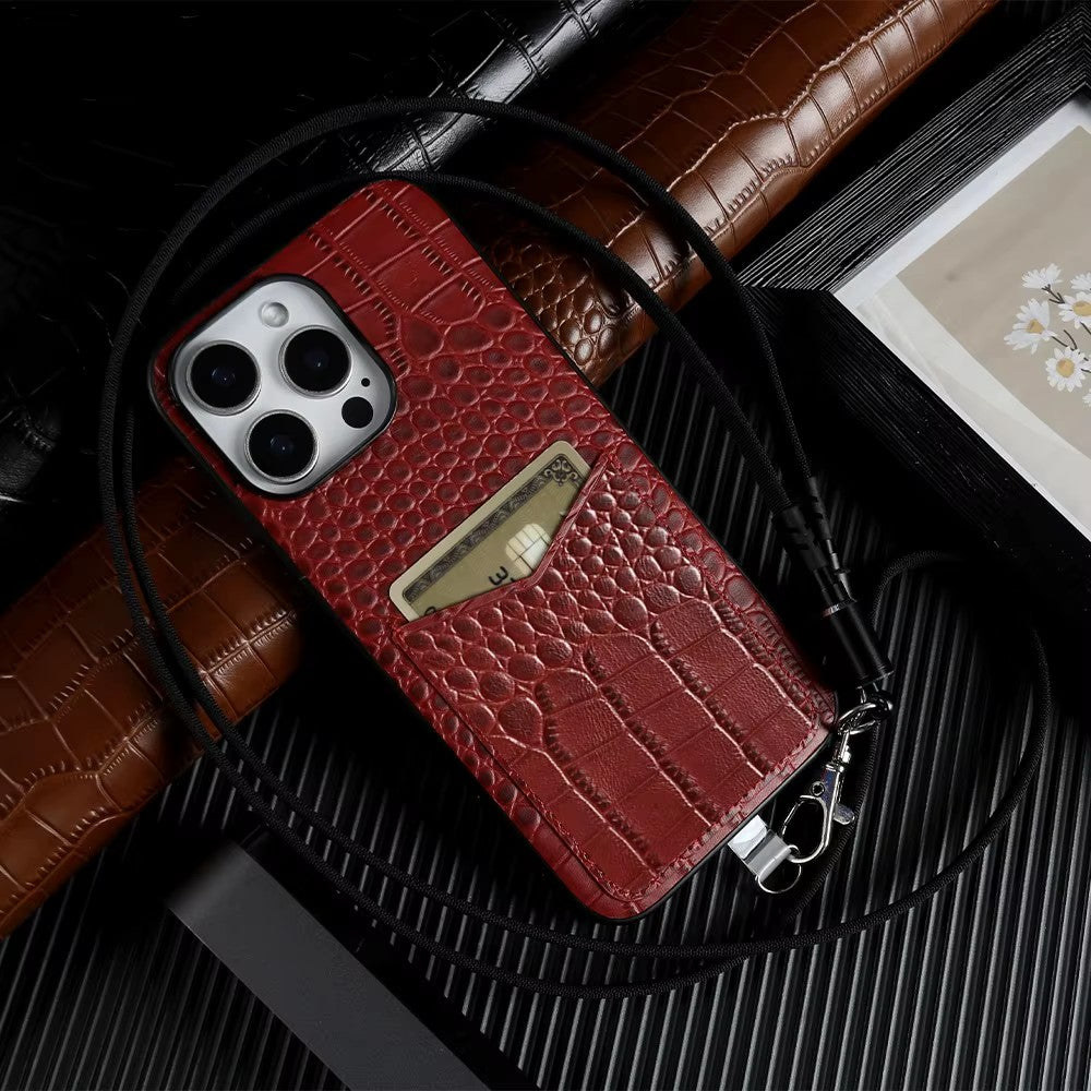 Leather Case with Cable Shoulder Strap - Red