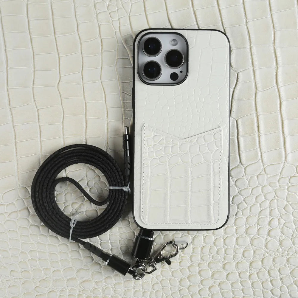 Leather Case with Cable Strap - White