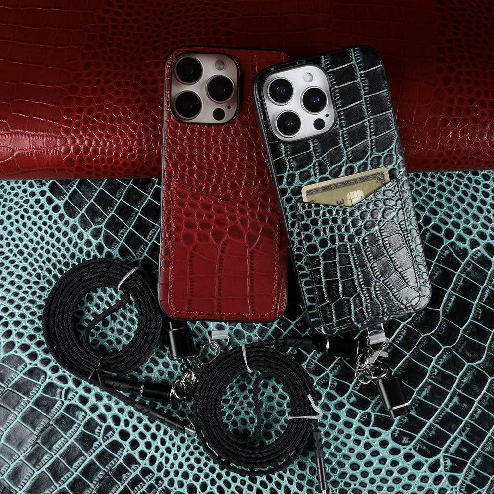 Leather Case with Cable Shoulder Strap - Red