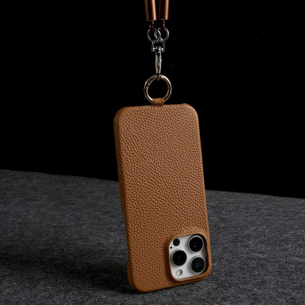 Coque en Cuir avec Bandoulière Câble - Marron