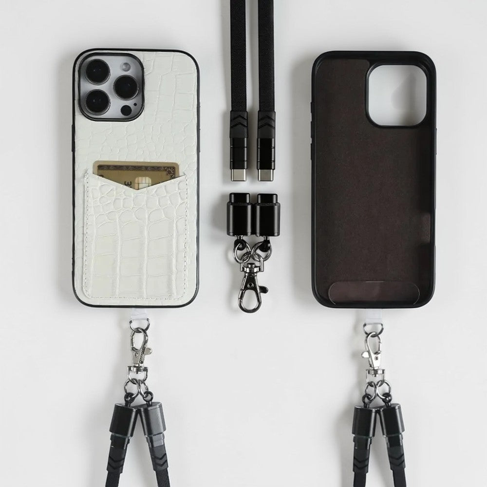 Leather Case with Cable Strap - White