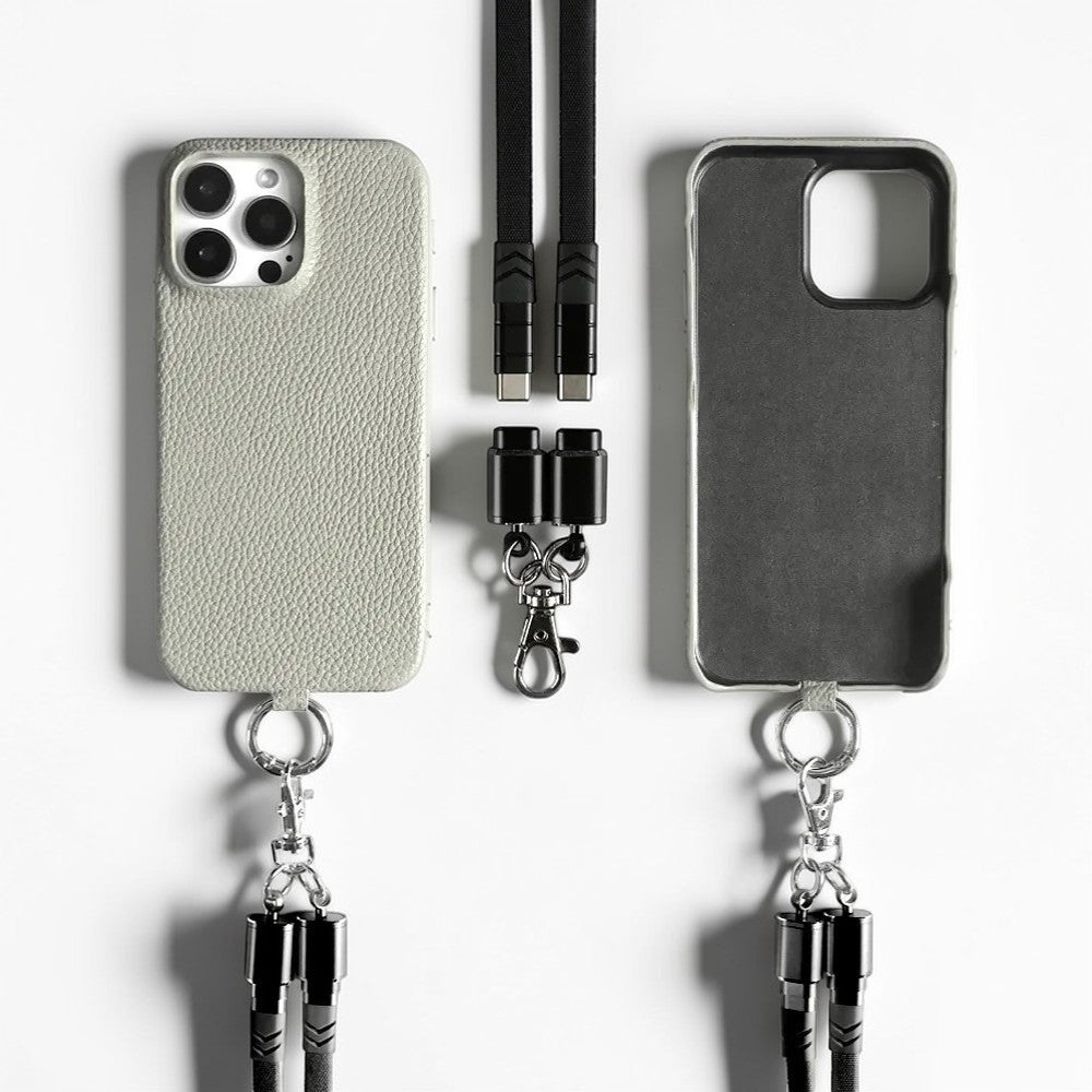 Coque en Cuir avec Bandoulière Câble - Gris clair