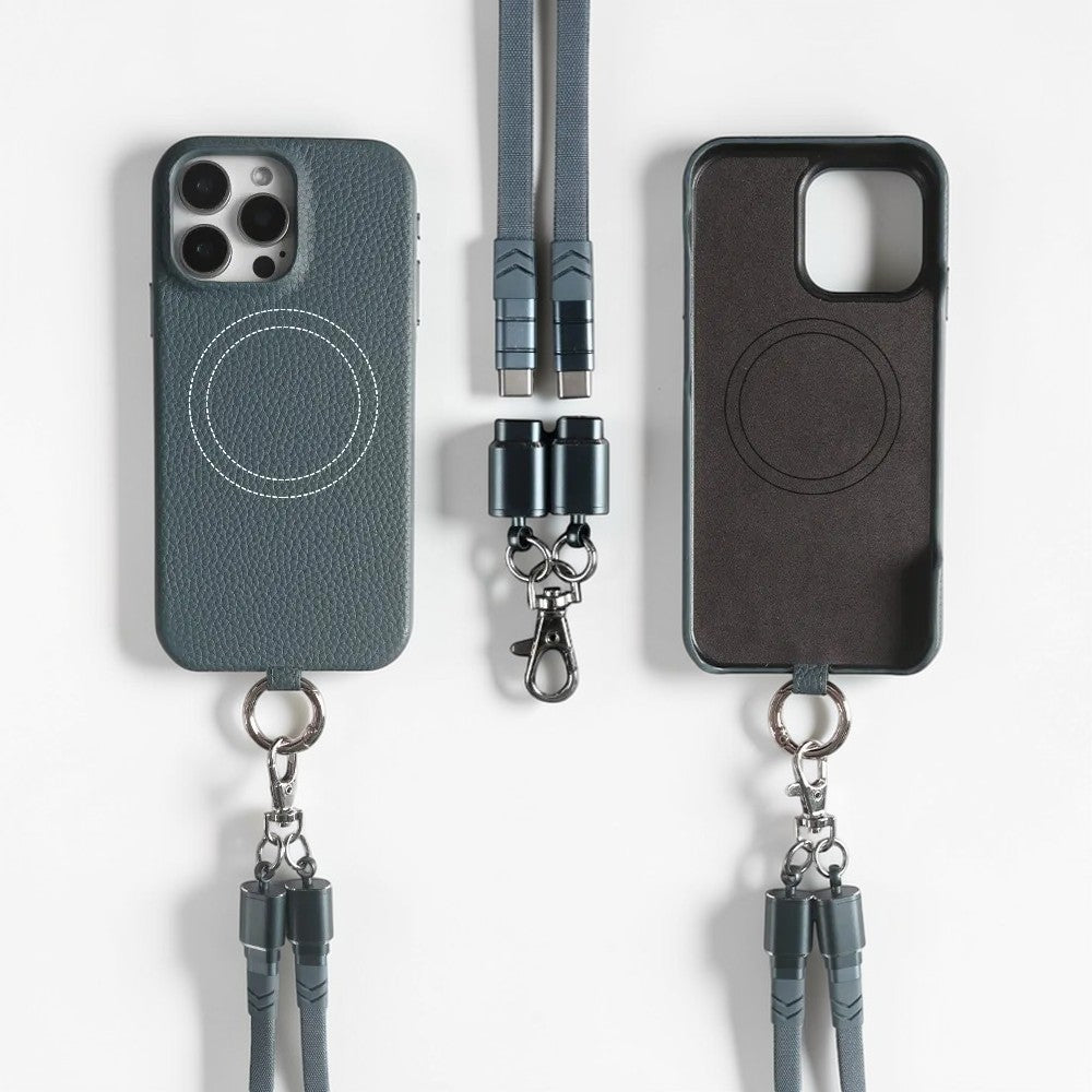 Coque en Cuir avec Bandoulière Câble - Gris ardoise