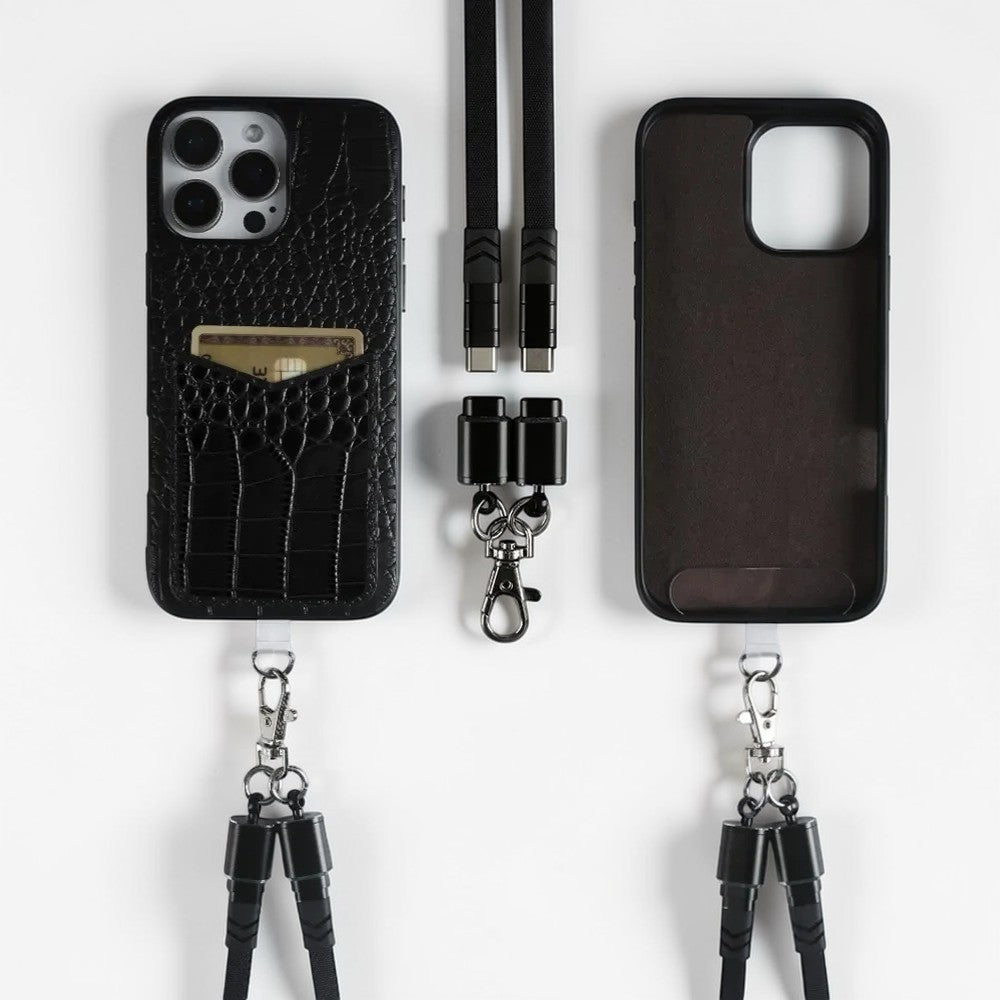 Leather Case with Cable Strap - Black
