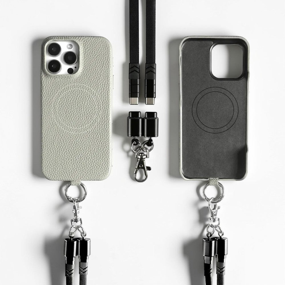 Coque en Cuir avec Bandoulière Câble - Gris clair