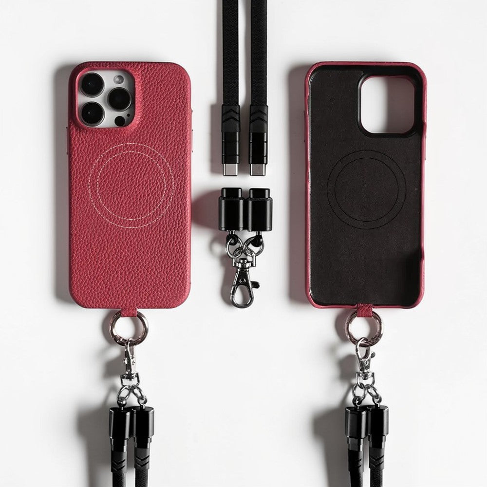 Coque en Cuir avec Bandoulière Câble - Fucsia