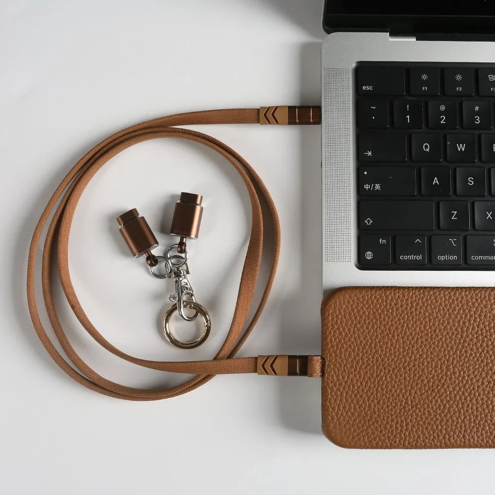 Coque en Cuir avec Bandoulière Câble - Marron