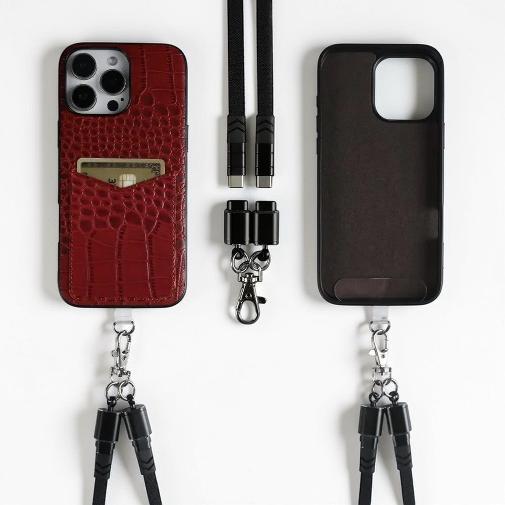 Leather Case with Cable Shoulder Strap - Red