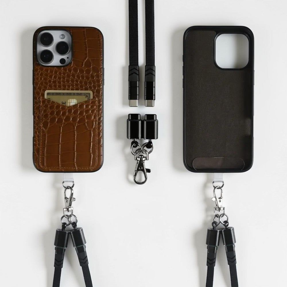 Leather Case with Cable Shoulder Strap - Brown